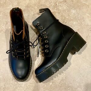 DR. MARTENS LEONA WOMEN'S VINTAGE SMOOTH LEATHER HEELED BOOTS